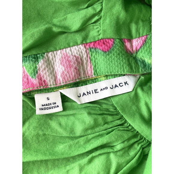 Janie & Jack Size 5 Girl Rose Pleated Dress Green Shrub Garden Party Cutout - Picture 4 of 4